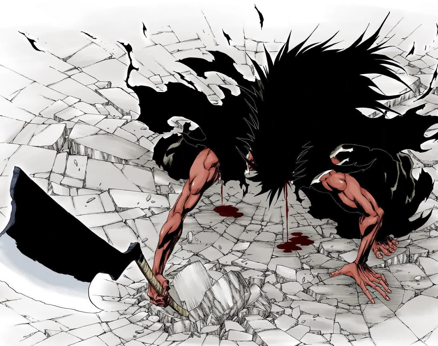 Kenpachi Zaraki bankai red skinned demon form fighting Gerard Valkyrie