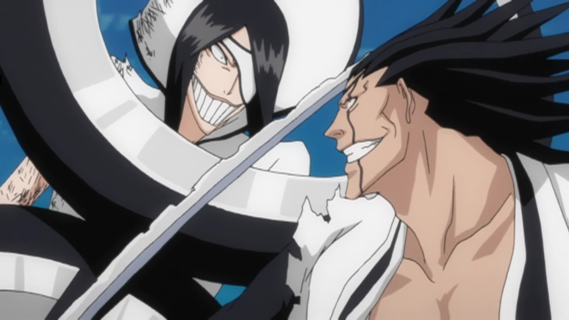 Kenpachi Zaraki fighting Nnoitra Gilga in the Bleach anime