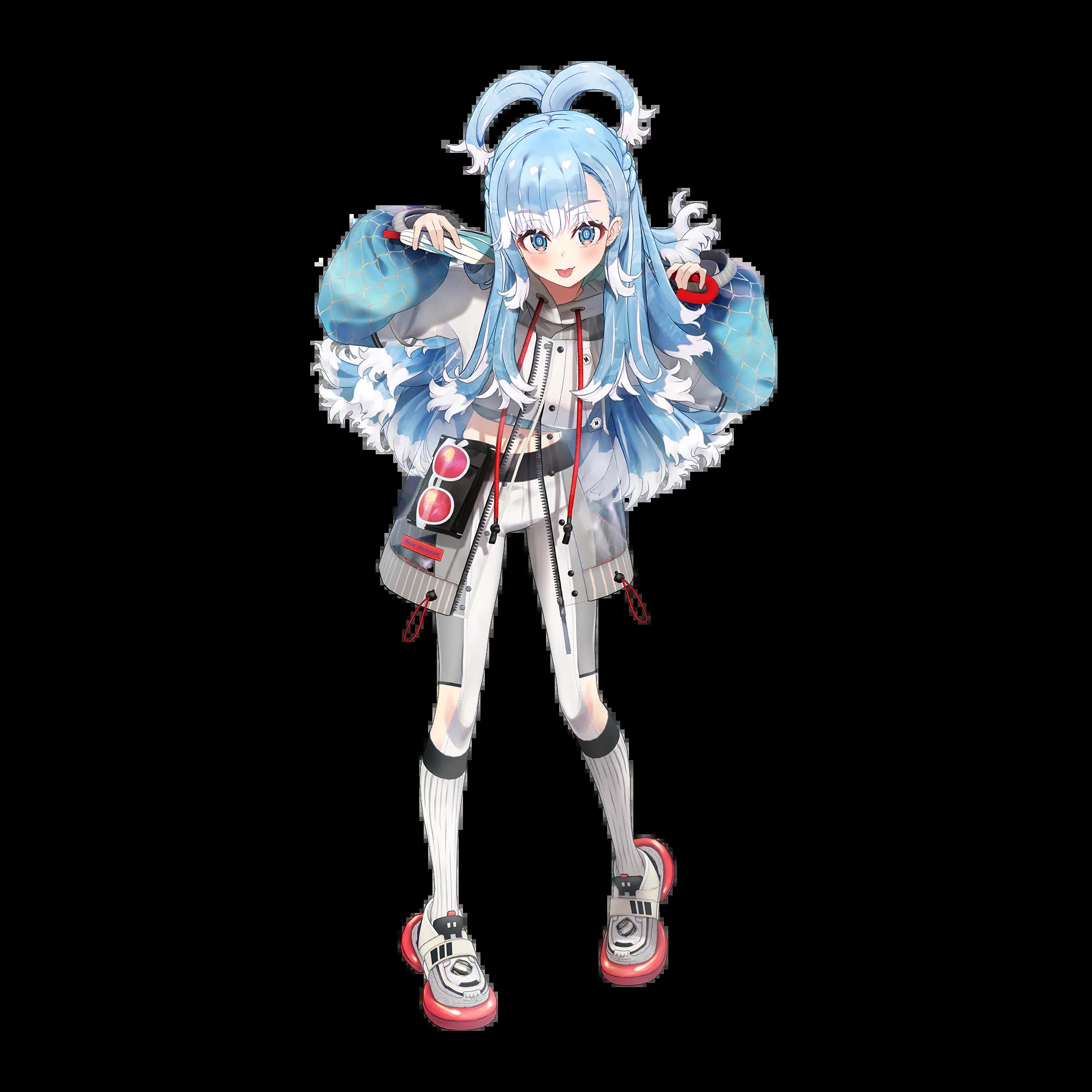 Kobo Kanaeru Hololive Indonesia rain shaman VTuber model with twin tails, umbrella, and cloud motifs