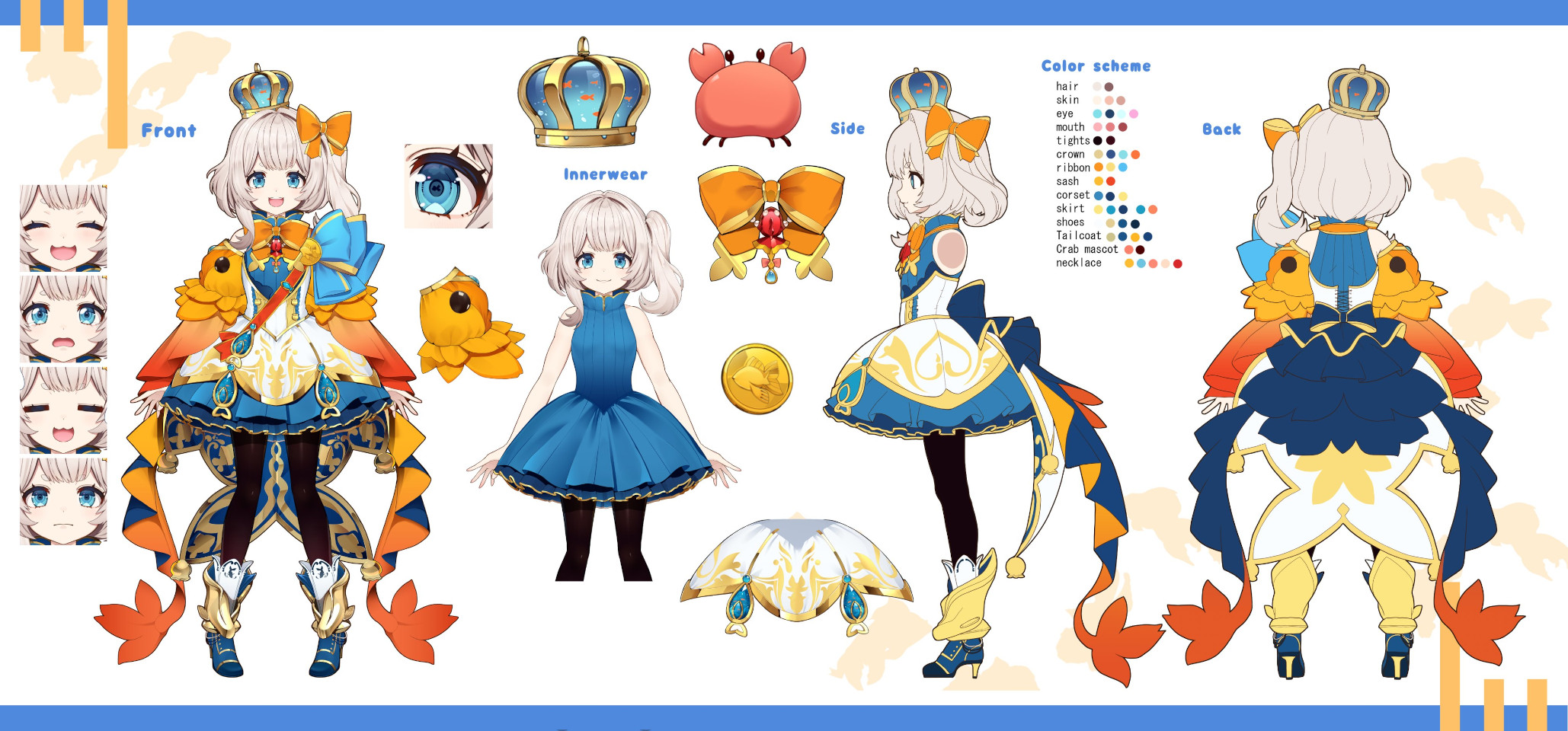 Mari VTuber goldfish princess avatar marimari_en with her silver ponytail, white ribbon, and mole under her right eye