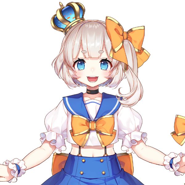 Mari VTuber as the goldfish Princess of the Pond with her crown and expressive fish girl eyes