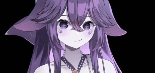 Megalodon VTuber MegalodonVT model with long purple hair, downward fox-like ears, and shark tail