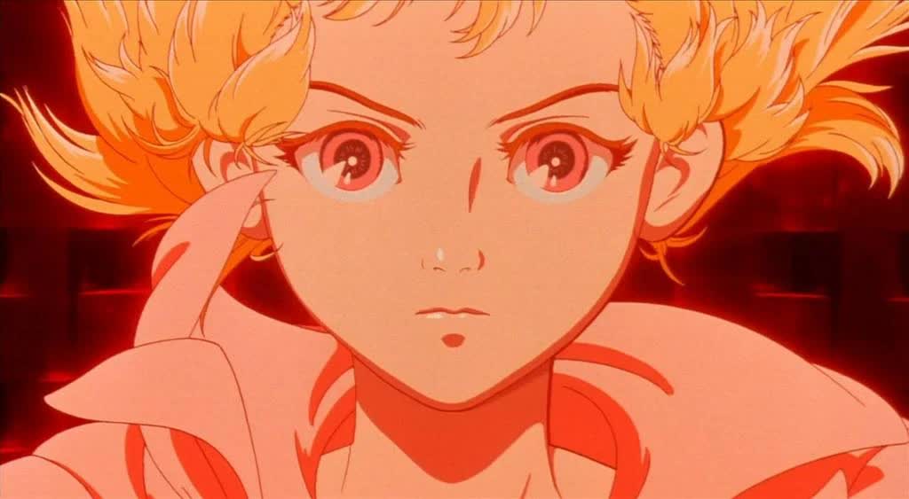 Tima bathed in the golden glow of the Ziggurat in the Metropolis 2001 anime