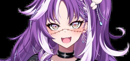 Michi Mochievee VTuber 2D model, a chaotic purple-haired girl, shown in her current independent design.