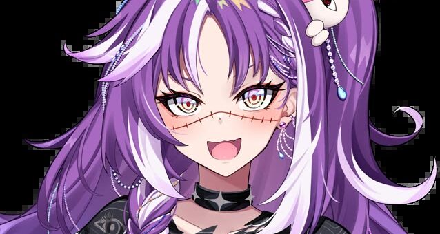 Michi Mochievee VTuber 2D model, a chaotic purple-haired girl, shown in her current independent design.