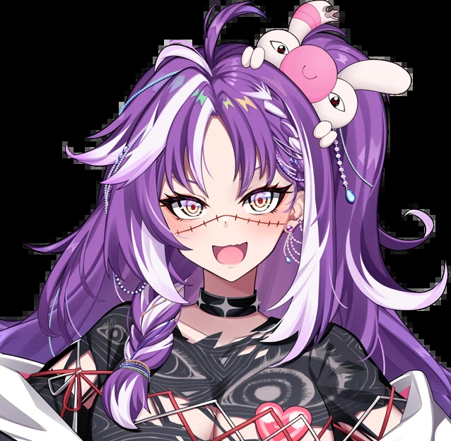 Michi Mochievee VTuber 2D model, a chaotic purple-haired girl, shown in her current independent design.