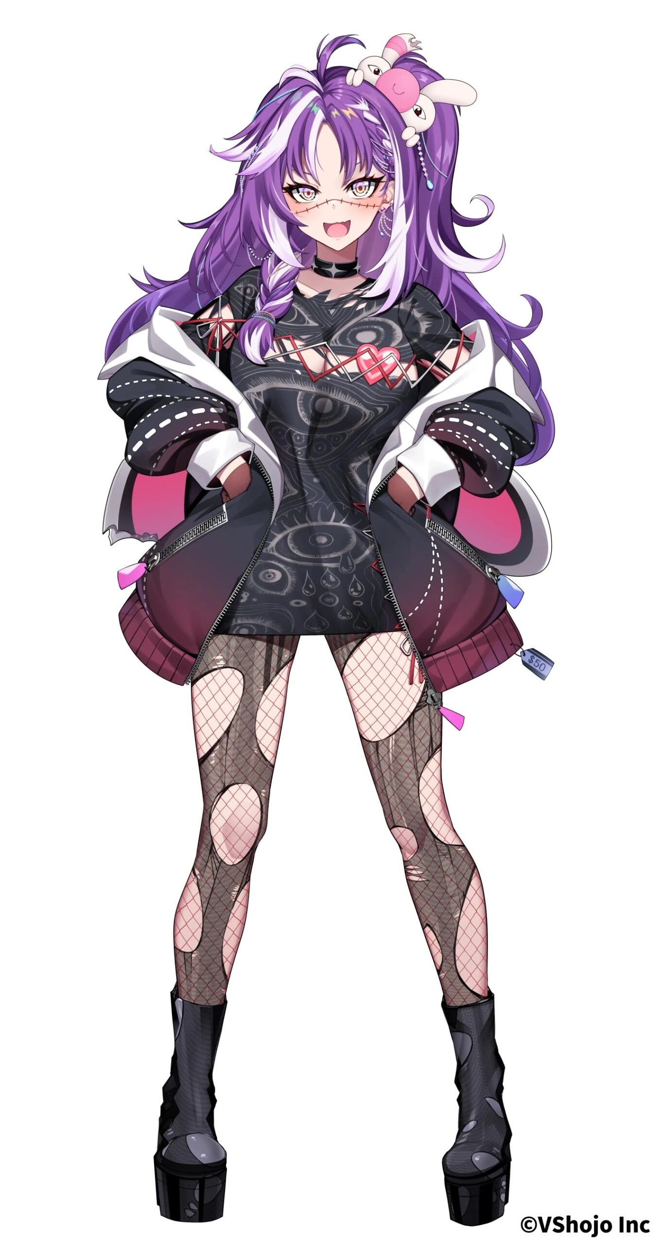 Michi Mochievee full body VTuber model showing her long purple and white hair design.