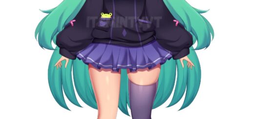 Minty VTuber mint green fox model with purple hoodie and pigtails