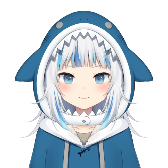 Gawr Gura official Hololive English 2D model with shark hoodie and trident