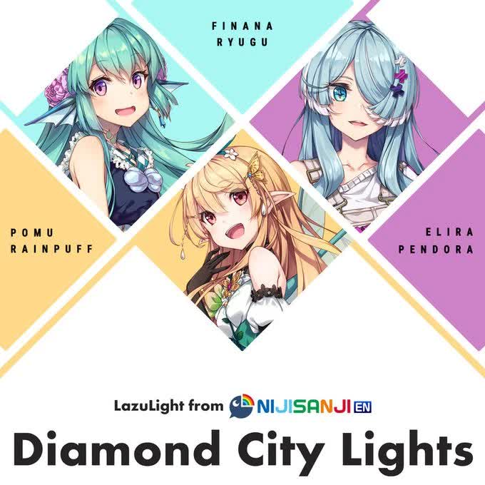 LazuLight debut wave Elira Pendora Finana Ryugu and Pomu Rainpuff official Nijisanji EN group art