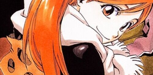 Bleach anime Orihime Inoue with her long auburn hair and blue flower hairpins