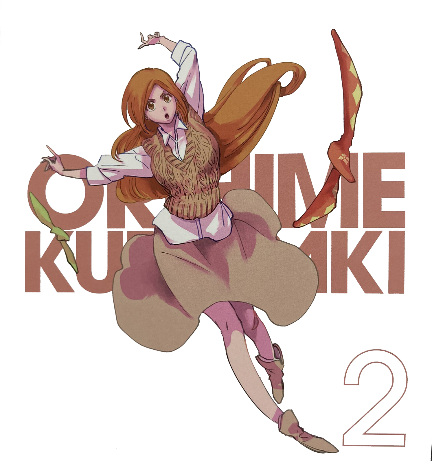 Orihime Inoue official art with her Shun Shun Rikka spirit Tsubaki beside her