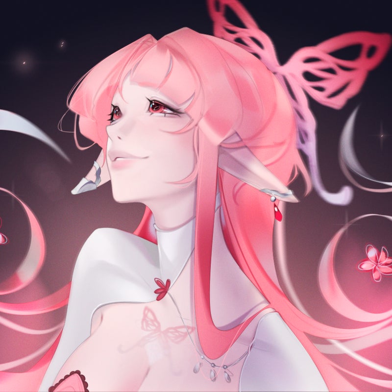 Pheromoan VTuber official 2D model with pink butterfly aesthetic