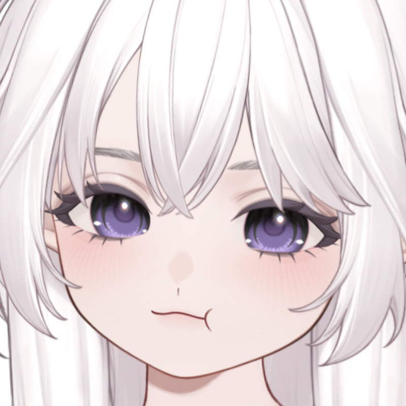 Powdur VTuber 3D model with powder-white hair and glowing purple eyes