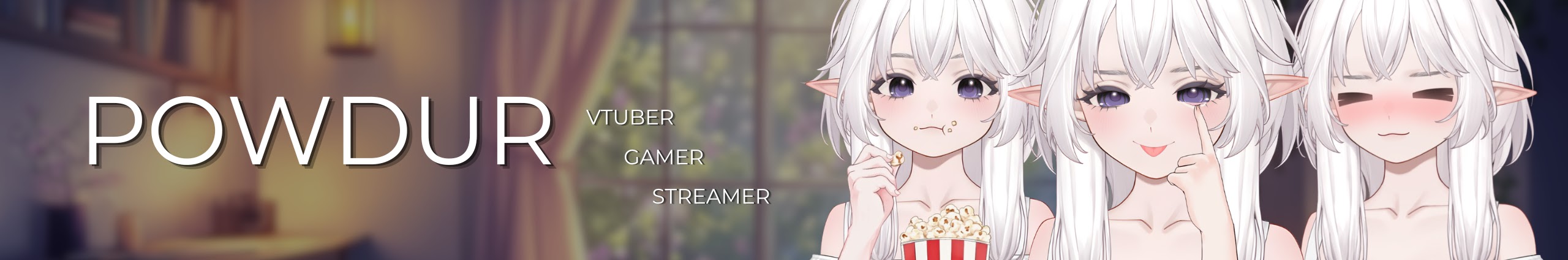 Powdur VTuber elf model key visual with the tagline VTuber Gamer Streamer
