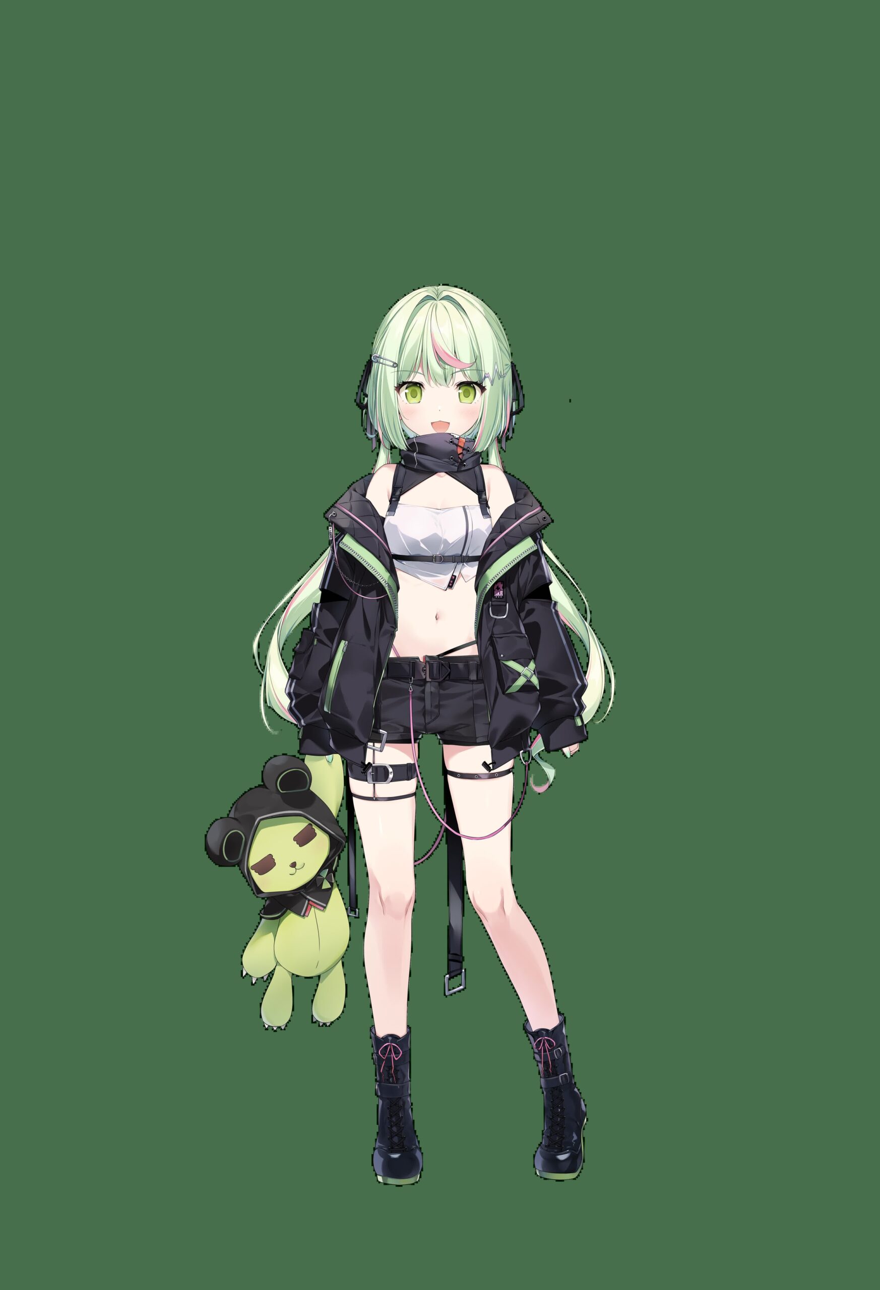 Ran VTuber 2023 karory redesign mint green hair pink highlights no bear ears
