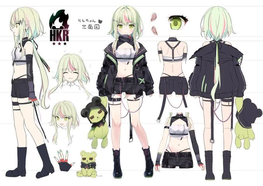 Ran VTuber sixth costume reference sheet showing the new karory design details