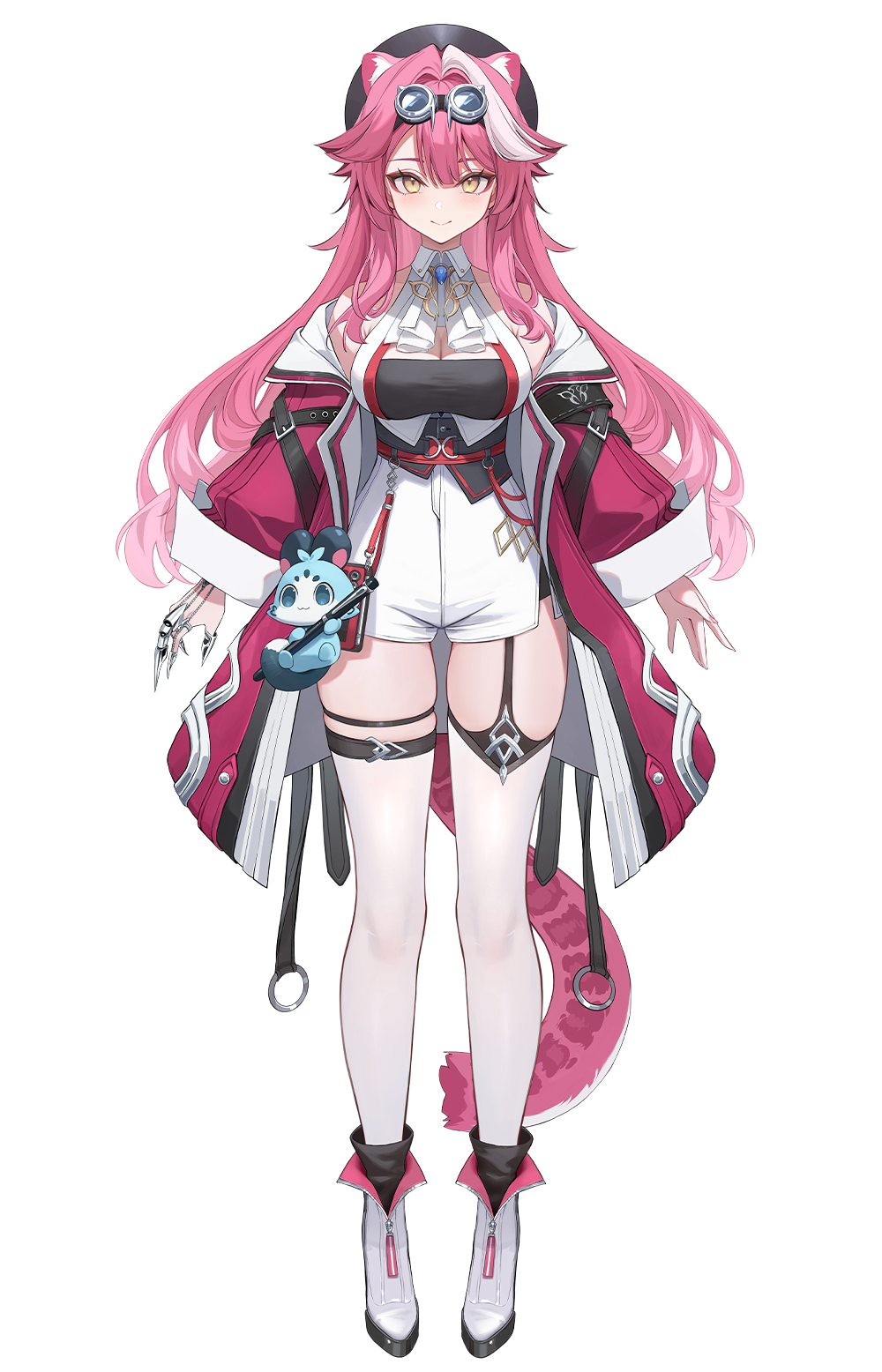 Raora Panthera full body character design pink panther with white panther mask