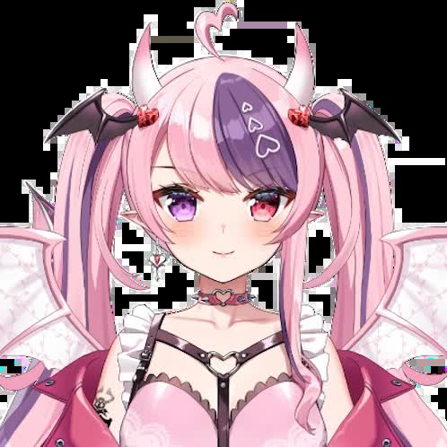 Ironmouse VShojo mouse VTuber demon model with pink and purple hair and horns.