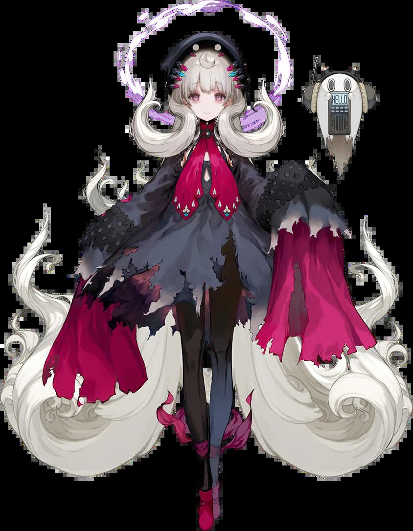 Reimu Endou devil ghost design with horns tail hat and forget-me-not flowers