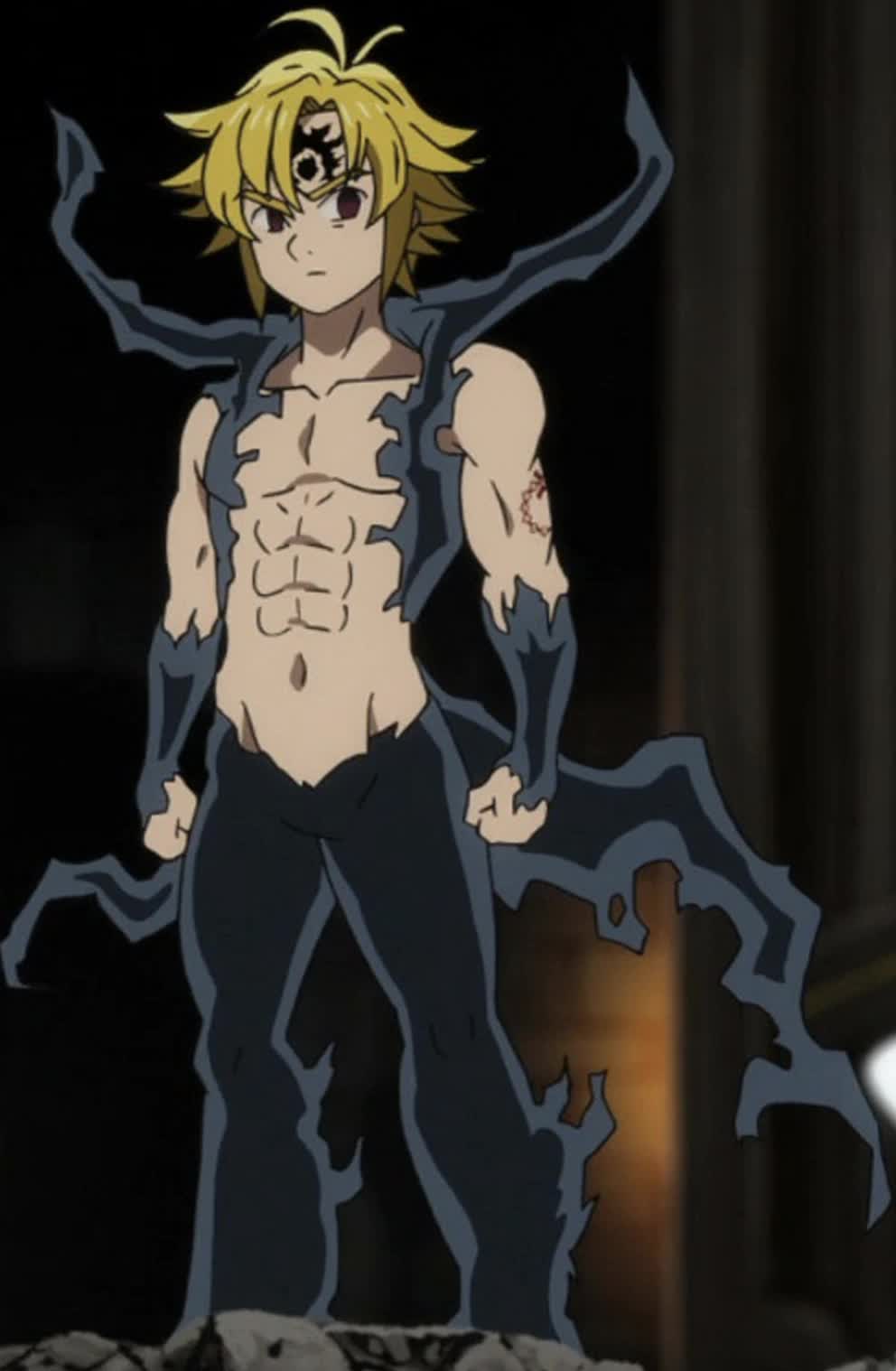 Meliodas the Dragon Sin of Wrath in his assault mode with the demon mark