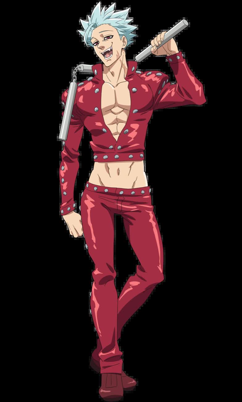 Ban the Fox Sin of Greed in his red outfit holding nunchucks