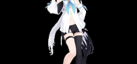 Shirakami Fubuki Hololive arctic fox VTuber model with short white hair, fluffy fox ears, and blue facial markings