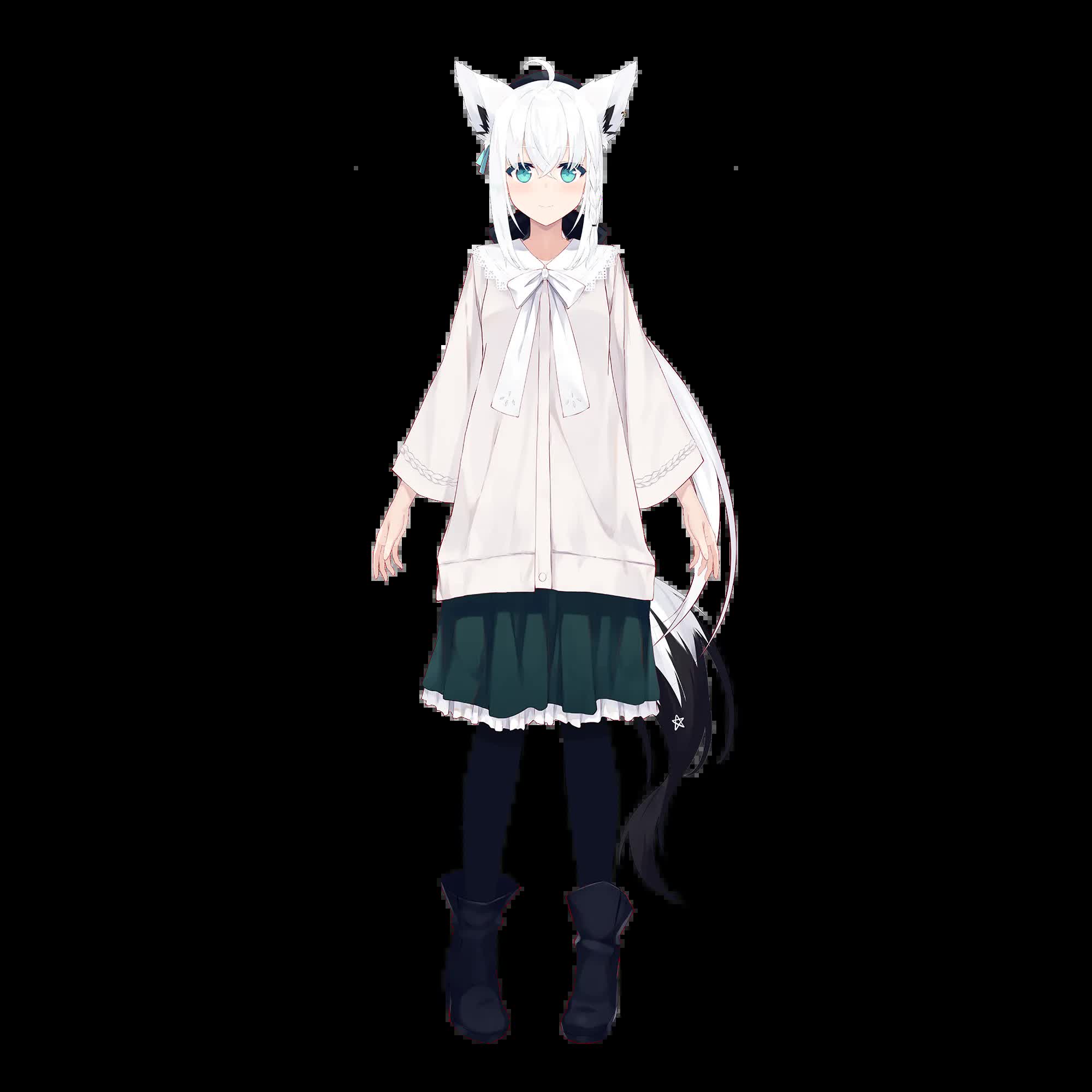 Shirakami Fubuki official Hololive portrait showing her fox ears and blue face markings