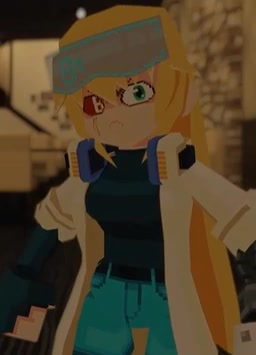 Sigrid One-Eye VTuber model, a mad scientist with goggles and a glowing artificial eye