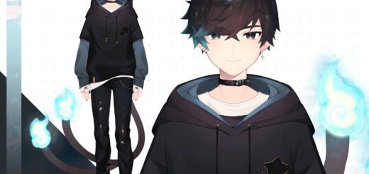 Sykkuno VTuber model with cat ears and green scarf