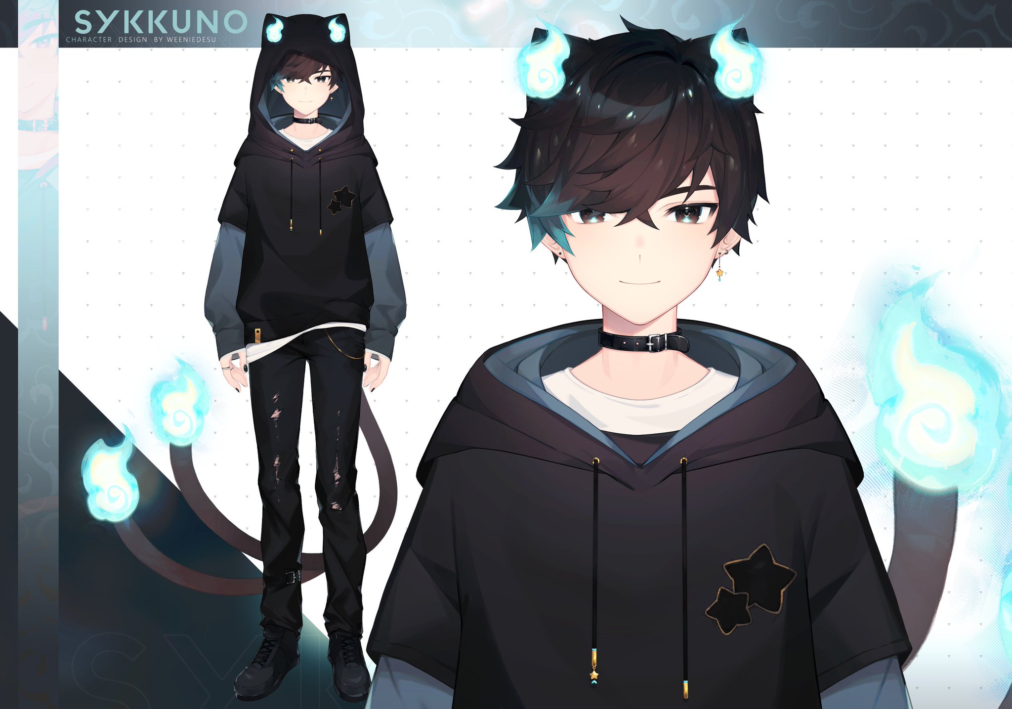 Sykkuno VTuber model with cat ears and green scarf