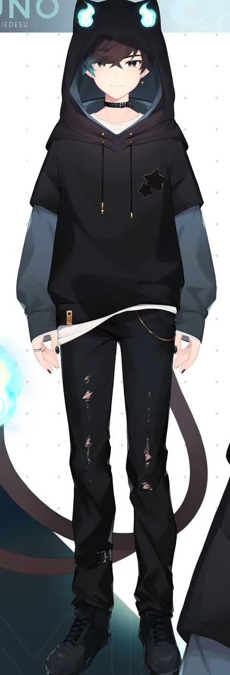 Close up of Sykkuno VTuber avatar showing cat ears, tail, hoodie and shoes