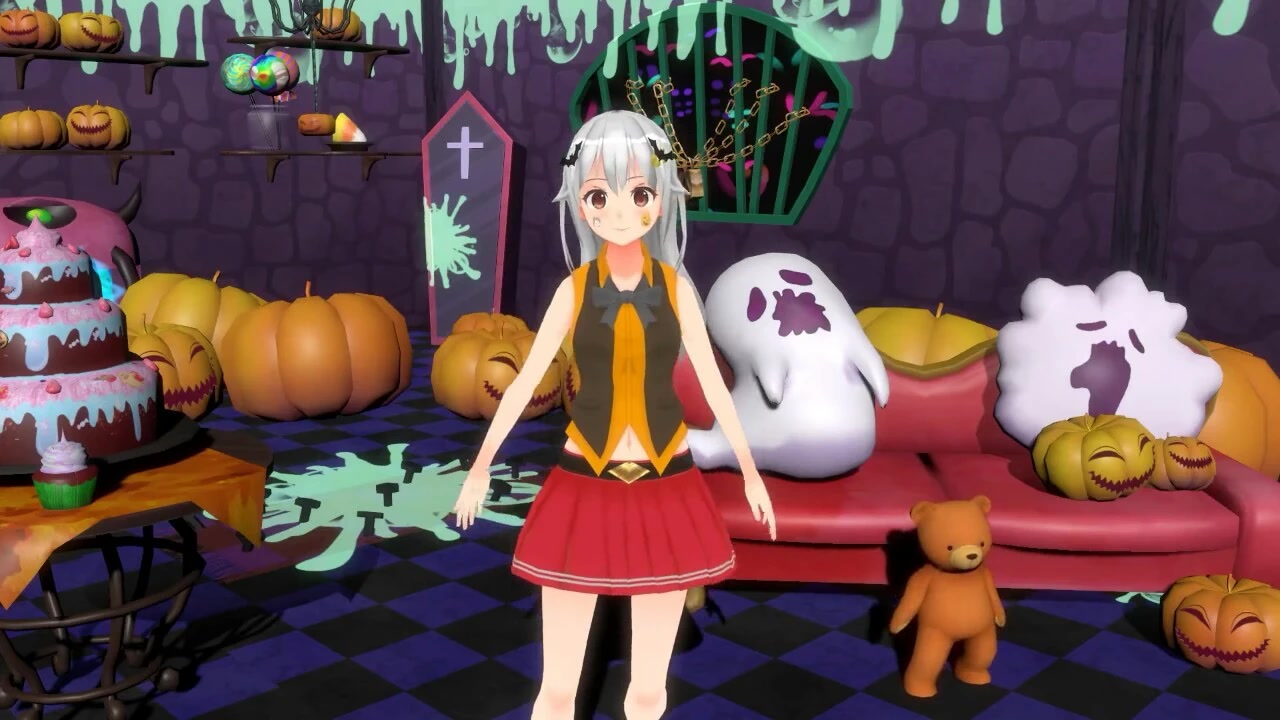 Tokino Sora Halloween outfit with white hair and bat themed accessories, the source of the Sora VTuber white hair look