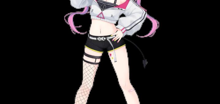 Tokoyami Towa Hololive VTuber official 2D model with purple twin-tails and devil tail