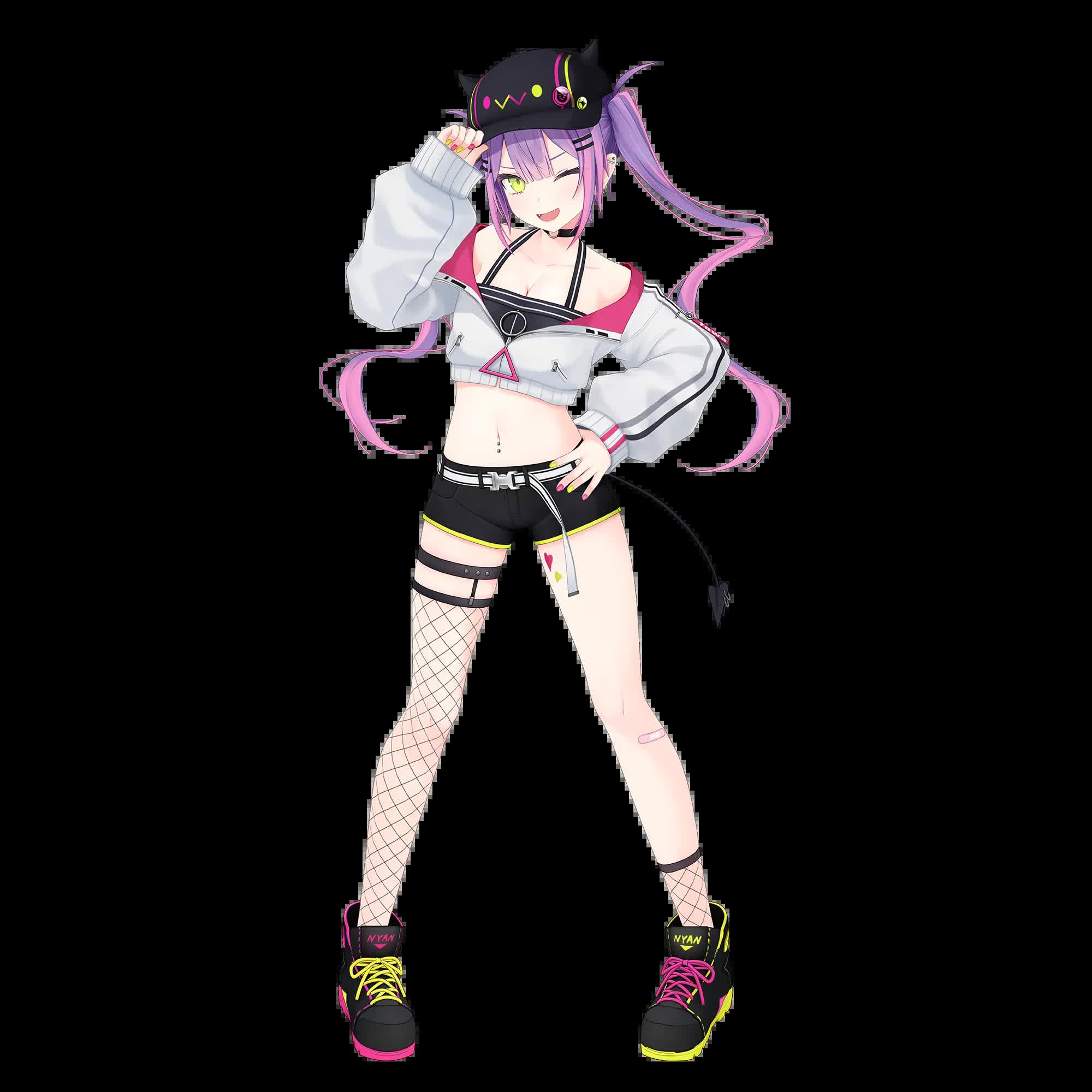 Tokoyami Towa Hololive VTuber official 2D model with purple twin-tails and devil tail