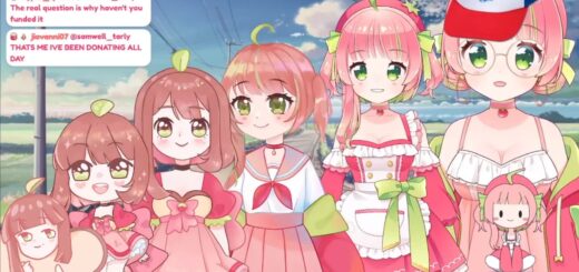Toma VTuber tomato girl Live2D models lineup in her signature red and green outfits