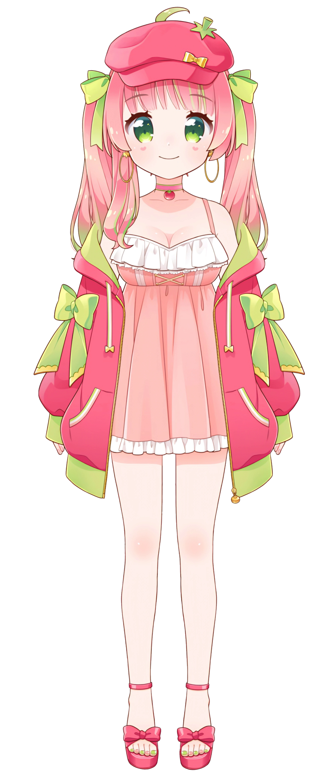 Toma VTuber signature tomato girl Live2D model in pink dress and hoodie with tomato beret
