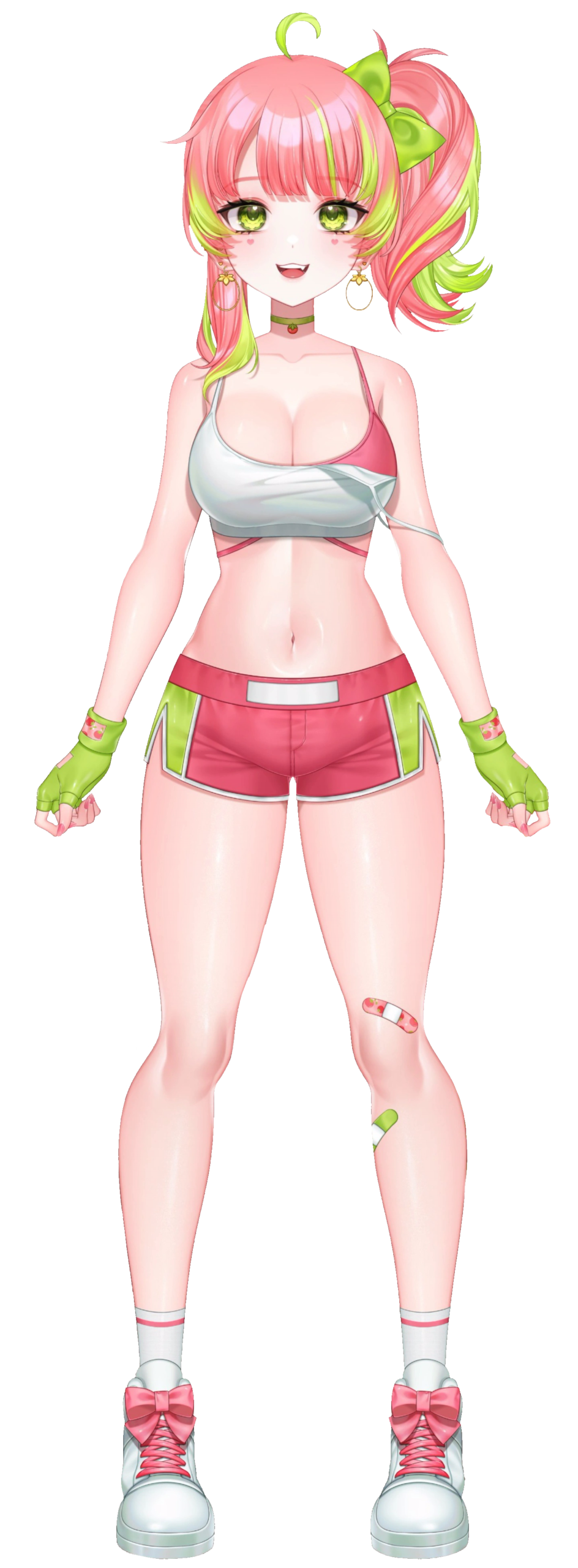 Toma VTuber updated 3.0 tomato girl Live2D model in sporty pink and green outfit