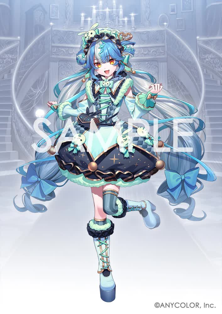 Twisty Amanozako Nijisanji EN VTuber Live2D model with silvery blue twin tails and a pale blue gothic manor dress