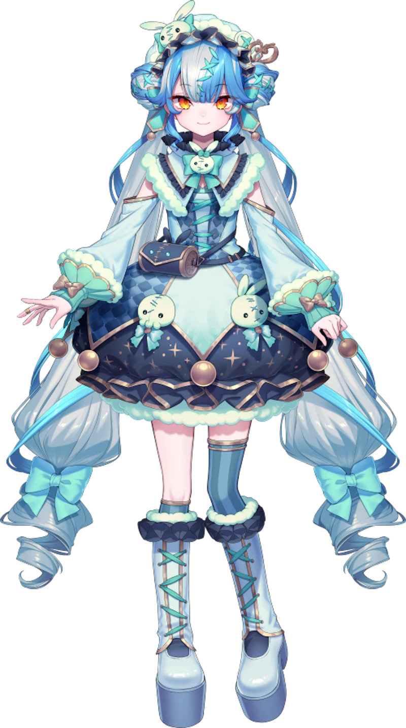 Twisty Amanozako full body Live2D model reference in her pale blue manor dress