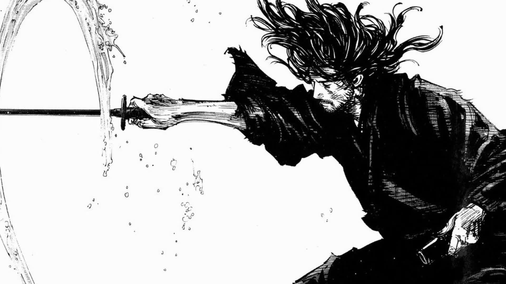 Vagabond brush and ink sumi-e style artwork of Musashi by Takehiko Inoue