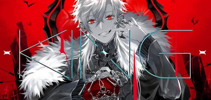Kuzuha vampire VTuber official Nijisanji art with white hair and red eyes