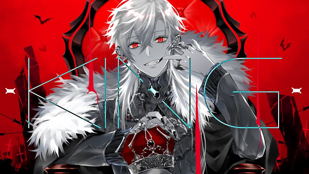 Kuzuha vampire VTuber official Nijisanji art with white hair and red eyes