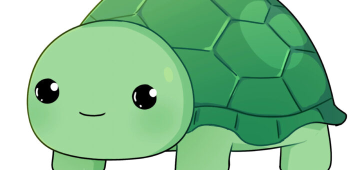 Vedal VTuber green turtle avatar with beady eyes and a dark green shell