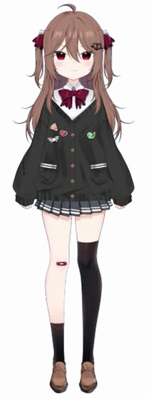 Evil Neuro AI VTuber sister model in a black cardigan with red eyes