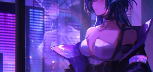 Vienna VTuber official model with long dark blue starry hair and cosmic space theme