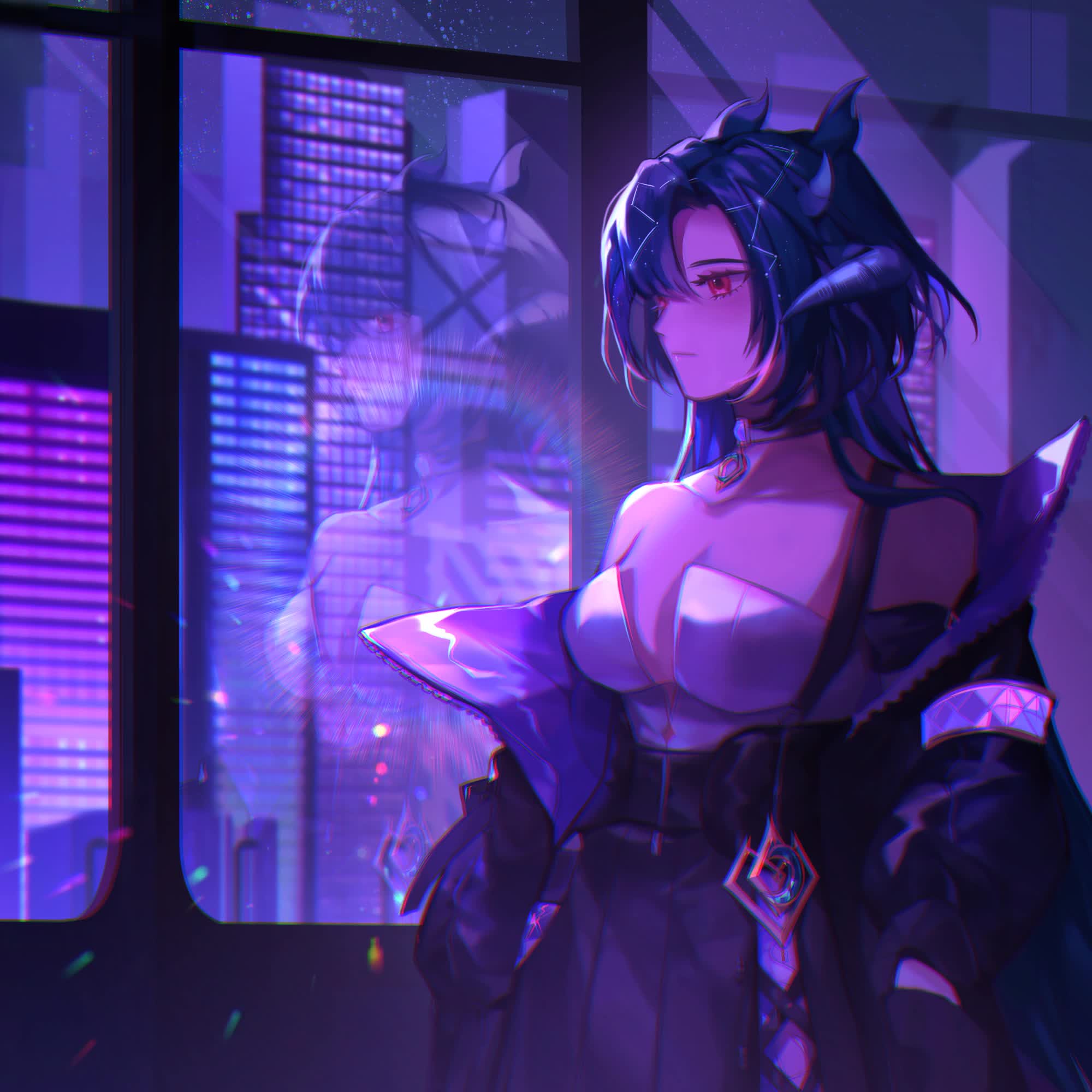 Vienna VTuber official model with long dark blue starry hair and cosmic space theme
