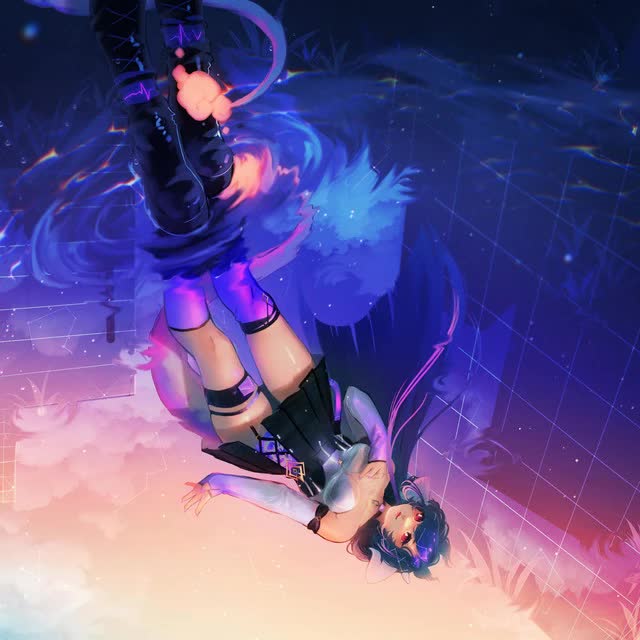 Vienna VTuber cosmic space themed character art with starry dark blue hair