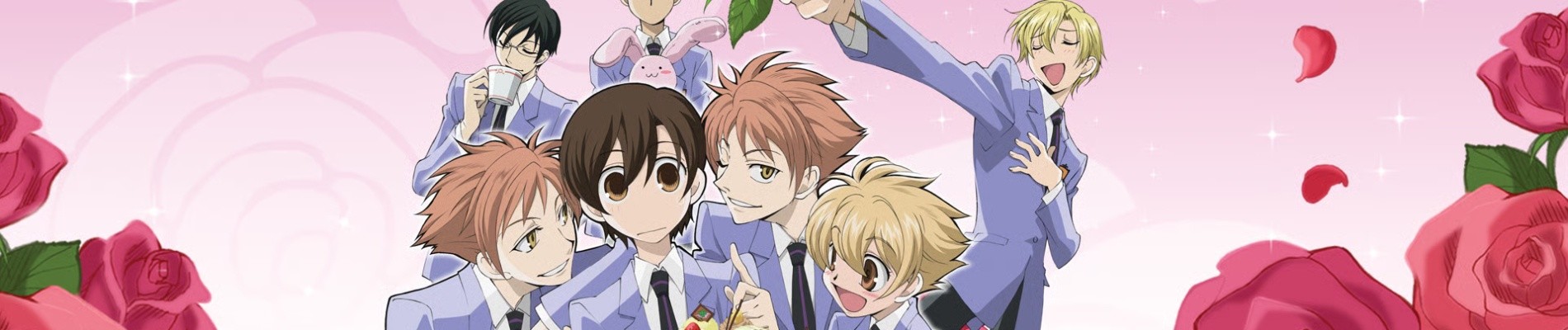 Ouran High School Host Club reverse harem anime cast with Haruhi and the host club boys