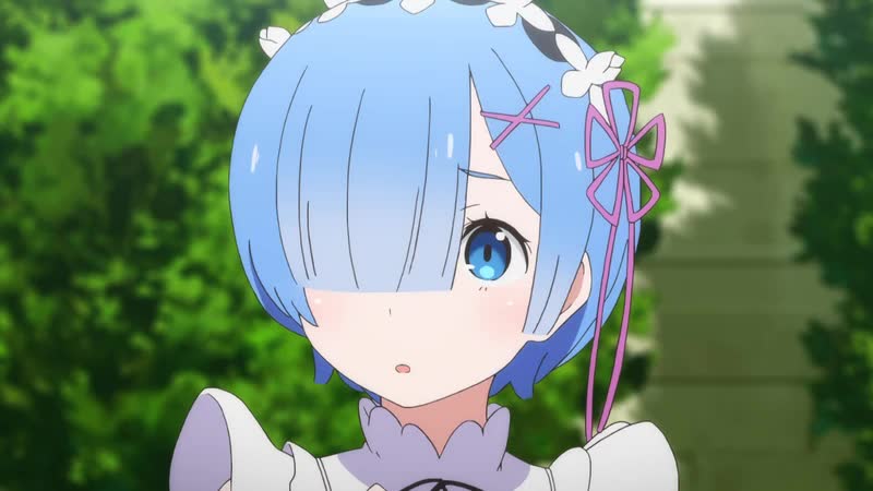 Rem from Re:Zero, one of the most popular anime waifu characters, in her blue maid outfit with short blue hair.